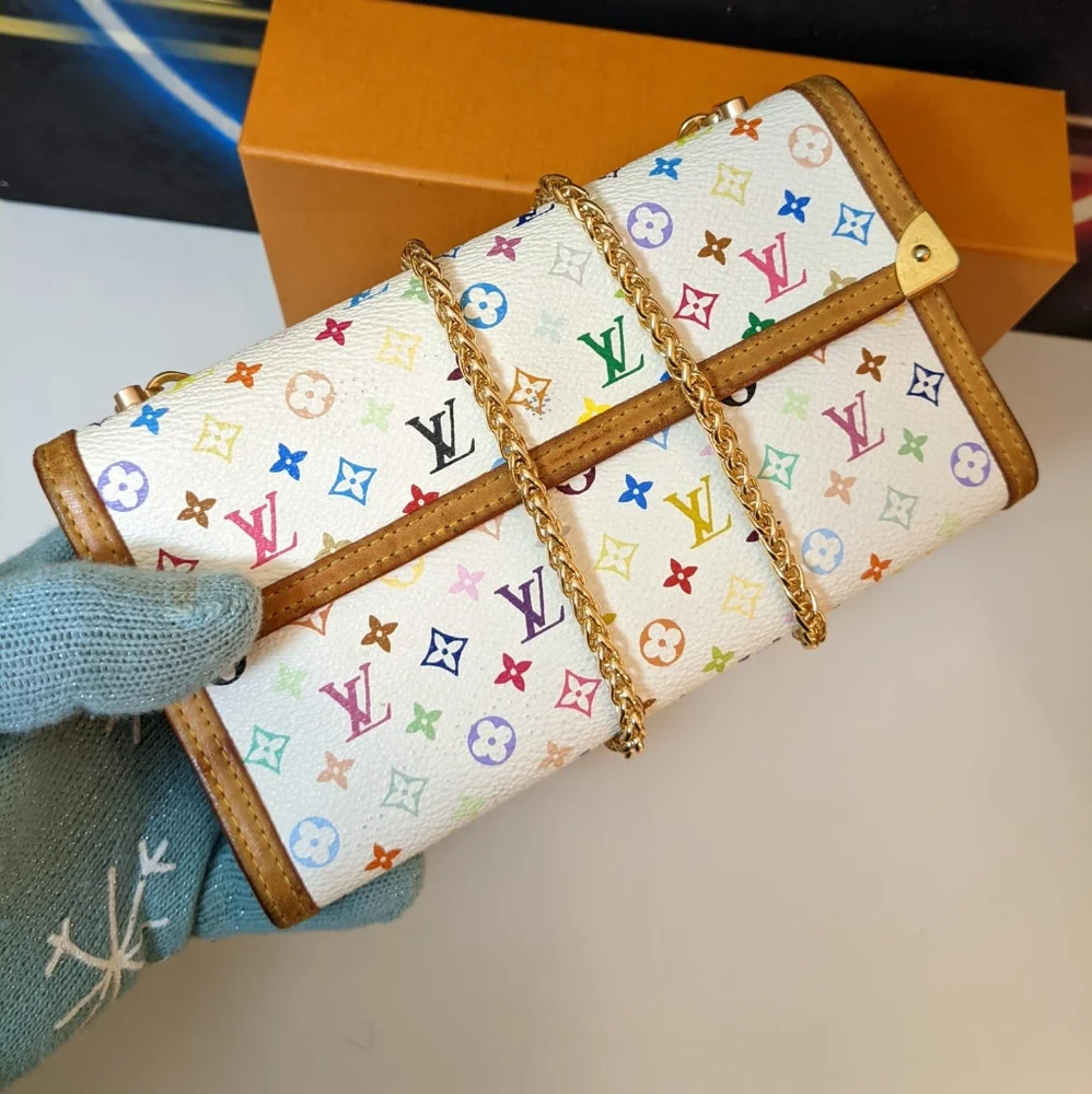 Authentic Louis Vuitton white multicolor Trifold  converted to crossbody - Picture 3 of 14